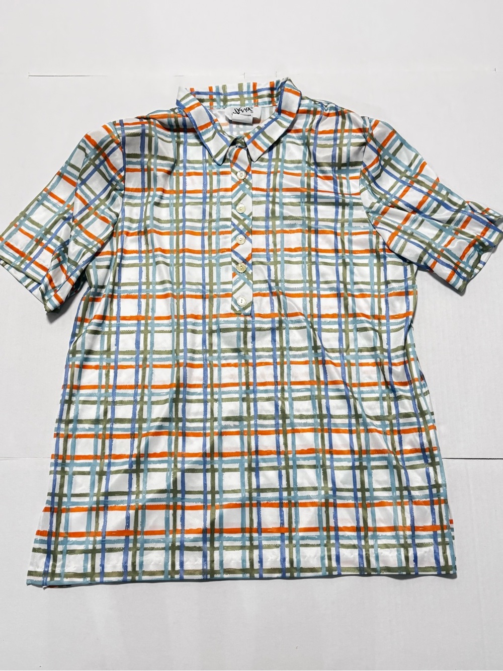 Vera Vintage Button Polyester blouse Size 16  Shoulder pads USA